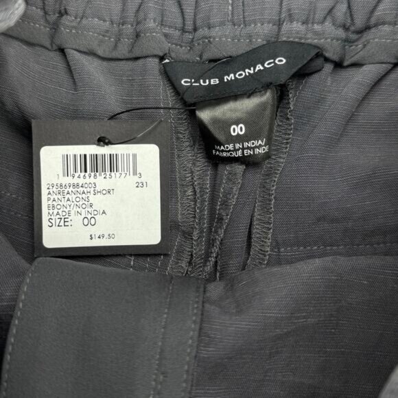 NWT CLUB MONACO Anreannah Paperbag Waist Linen Blend Shorts In Ebony Size 00 - Picture 7 of 8